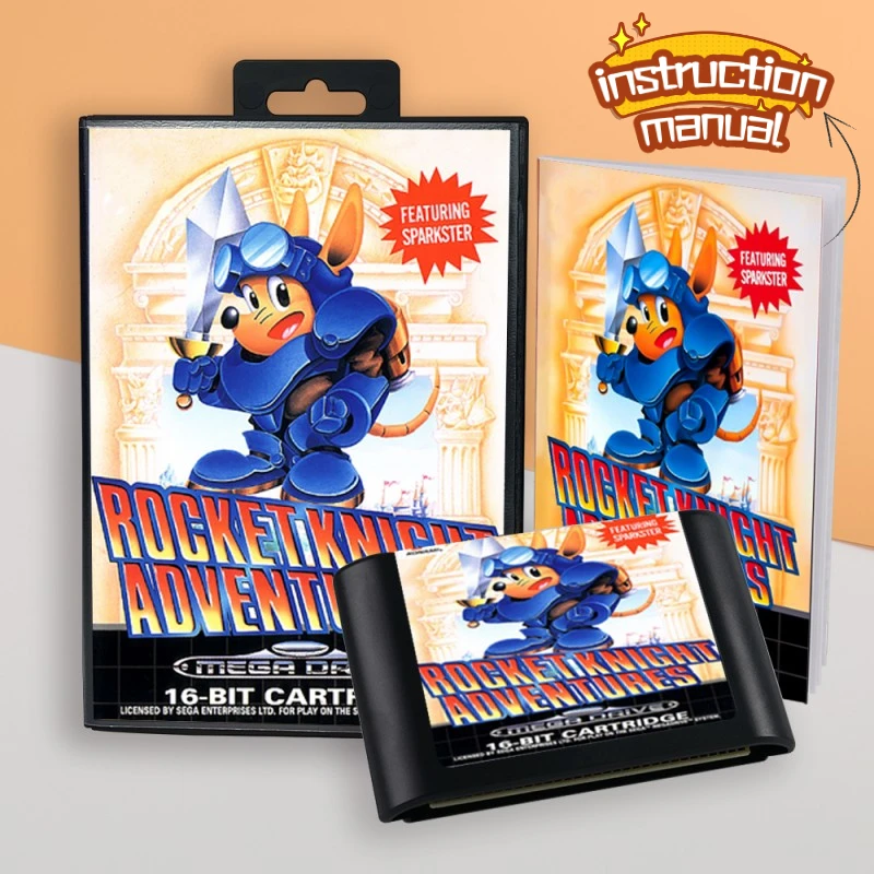 for Rocket Knight Adventures EUR cover 16bit MD game card with manual retail box (1 set) for Sega Genesis Megadrive consoles