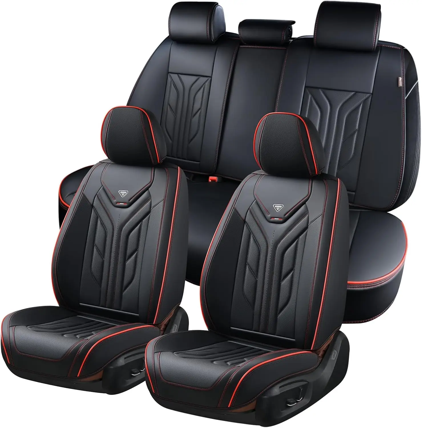 Car Seat Covers for Most Sedans, SUVs, and Pick-up Trucks - Leather, Black&Red, Full Set Protector