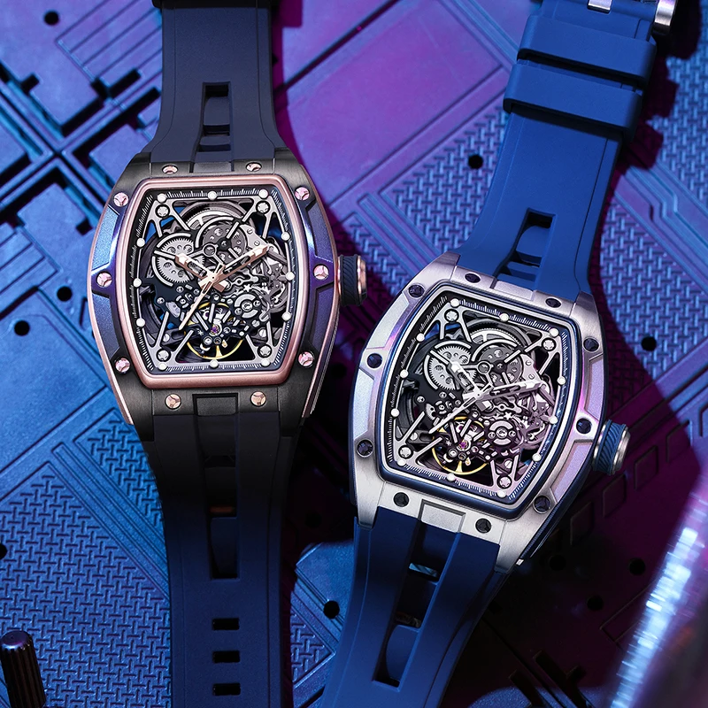 

Men's Luxury Mechanical Watch Relojes Hombre Hollow out Tonneau Automatic Wristwatch Elegant Design for Gentlemen