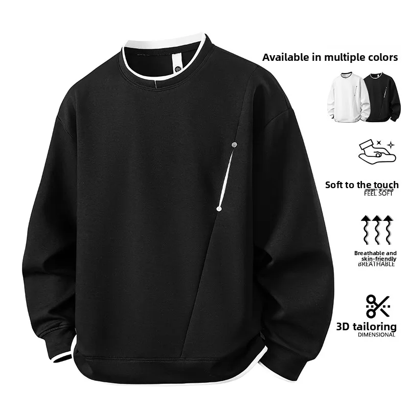 

New 8706M8XL Men's Casual Long Sve Sweatirt Fake Two-Piece Youthful Cotton Spring Autumn Faionable T-irt for Teens