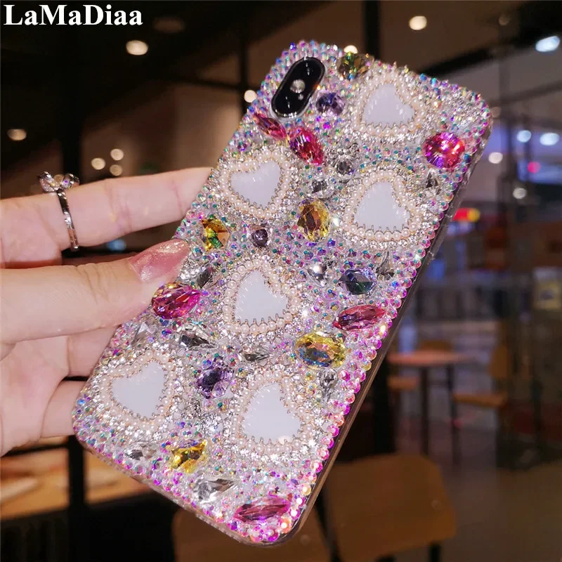 

Bling Crystal Diamond Rhinestone Pearl Love Stones Phone Case For Xiaomi Redmi 13C 12C 13R Note10 11 Note13 12 Pro Plus Cover