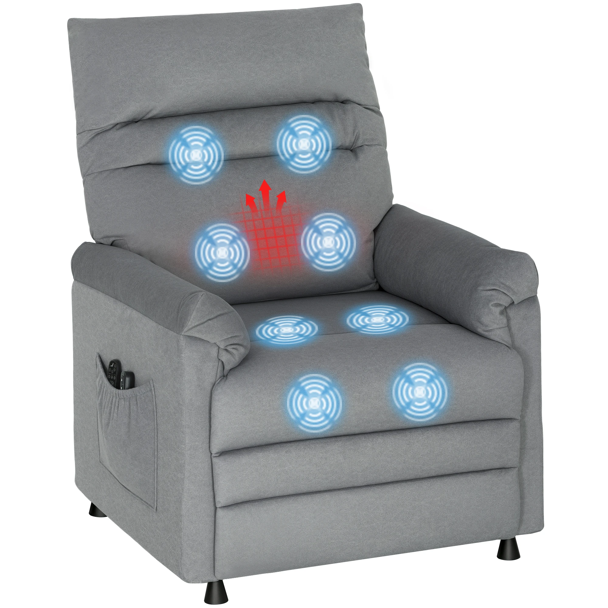 HOMCOM Sillón Relax Reclinable Eléctrico, con Calor Lumbar y Masaje Vibración, Sillón Masaje Relax, Motor Silencioso