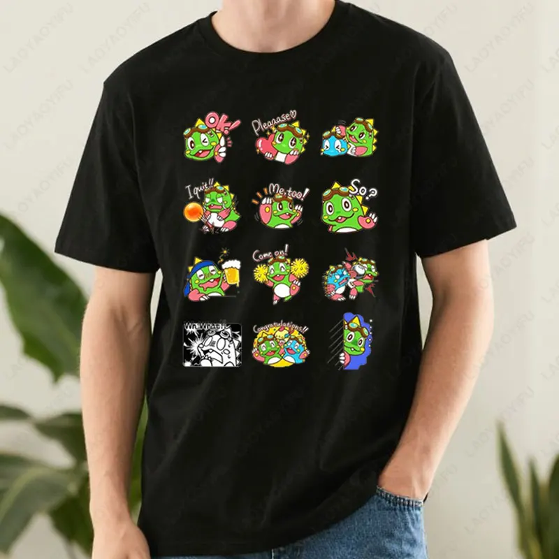 Funny Bubble Bobble Online Gaming Gamer Nerd 80s Vintage T Shirt Kawaii Cartoon Style Design Graphic Tops Trendy Cotton Men Tee