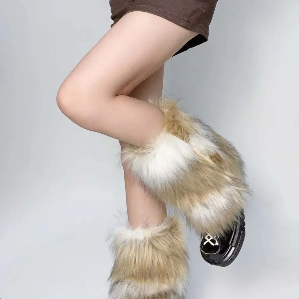 Kawaii فو الفراء فروي تدفئة الساق سميكة النمط الياباني لوليتا الأحذية غطاء غطاء للقدم الدافئة طويلة أنبوب جورب الخريف/الشتاء #3