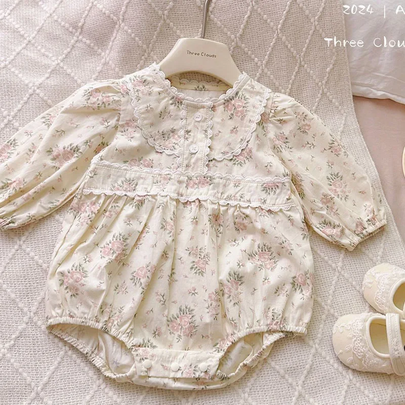 2025 New Spring Newborn Baby Girls Bodysuits Long Sleeved Cotton Print Infant Baby Girls Jumpsuit 0-24M Children Clothes