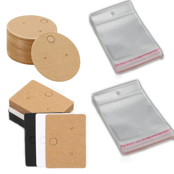 50pcs Kraft Paper Card for Jewelry Display Cards And Opp Bag Small Square Round Blank Handmade Studs Earring Price Label
