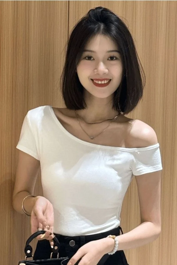 

Однотонная американская футболка с открытыми плечами и короткими рукавами для женщин, летняя новинка, тонкий универсальный пуловер YY60