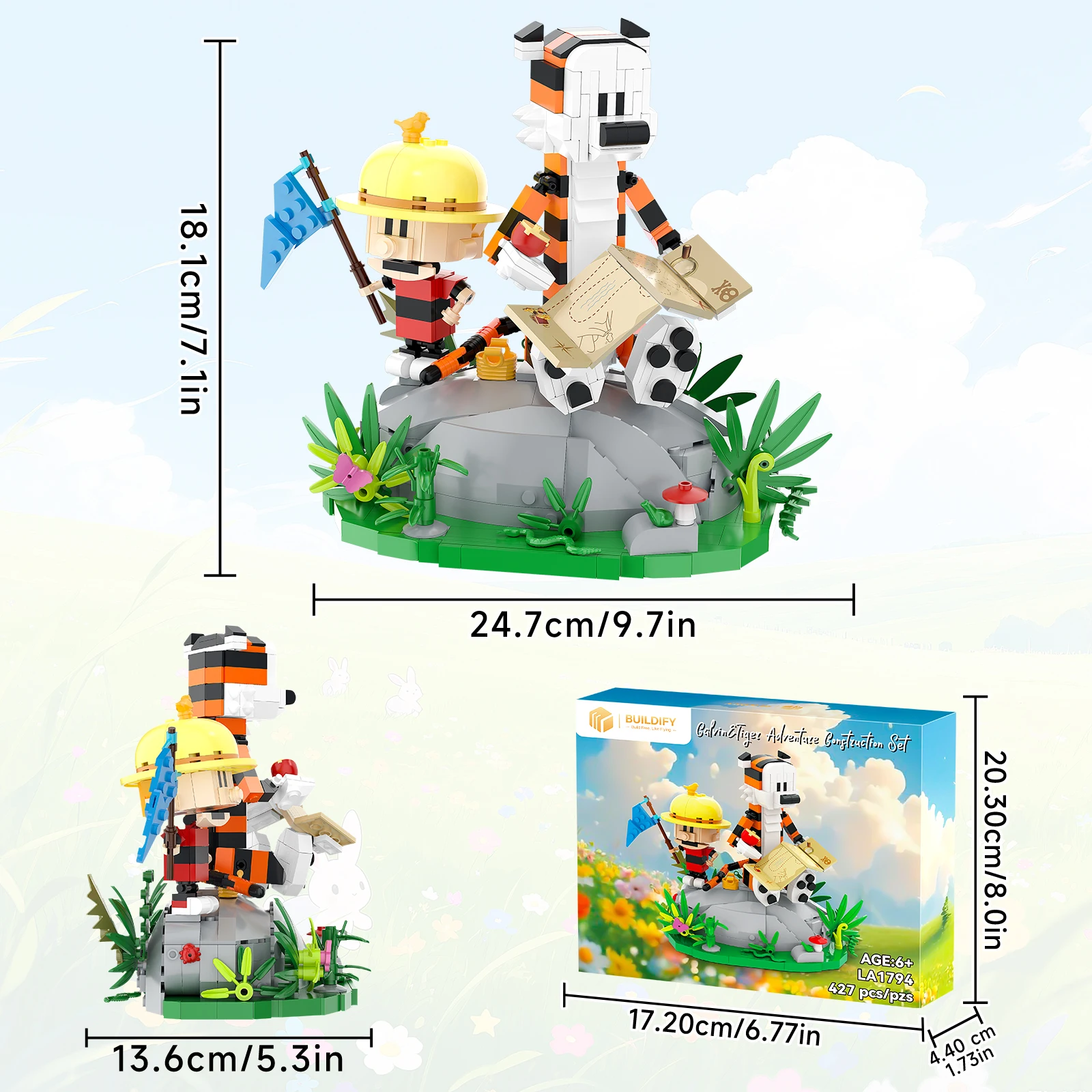 Conjunto de construção de aventura Calvin e Hobbes, 427 peças, brinquedo modelo de quadrinhos retrô, tijolos de construção colecionáveis, presente de aniversário para fãs