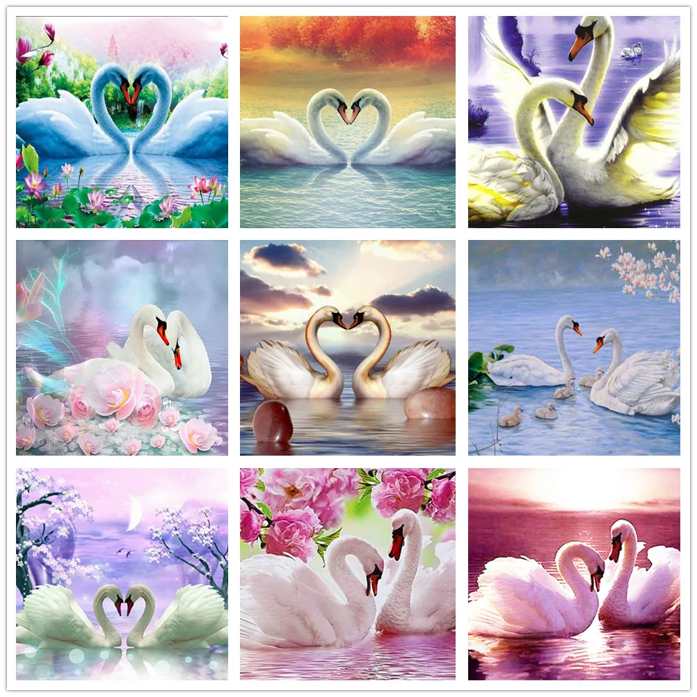 Swan Diamond Painting 5D Diy Love Heart Diamond Embroidery Couples Animal Mosaic Cross Stitch Kit Rhinestones Painting