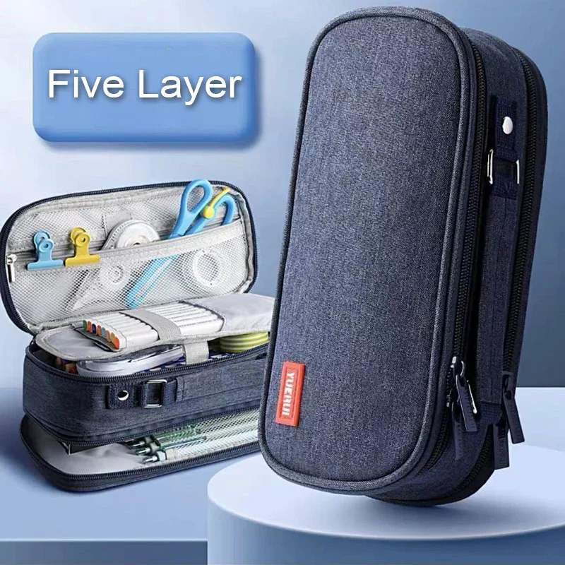 Bolsa de armazenamento de caneta, estojo de lápis, 4 camadas, grande capacidade, cosméticos, suprimentos de estudo de alta qualidade, caixas estacionárias simples para estudantes