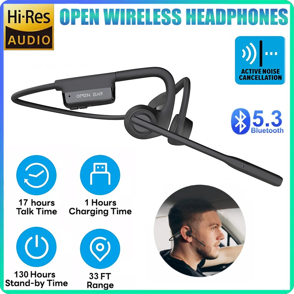 Over Ear Headphone With Dual Mic Neckband Wireless Bluetooth5.3 Earphone Waterproof Sports Headset Noise Cancelling Earbuds