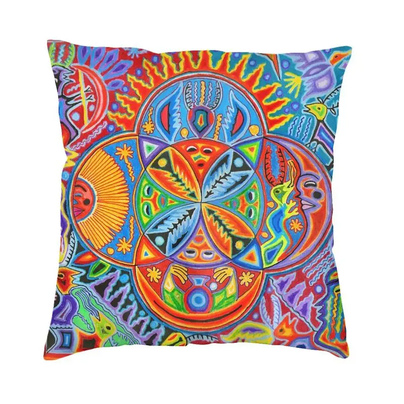 Luxury Huichol Day And Night Mexican Art Cushion Covers 40x40 Velvet Pillow Case for Sofa Square Pillowcase Decoration