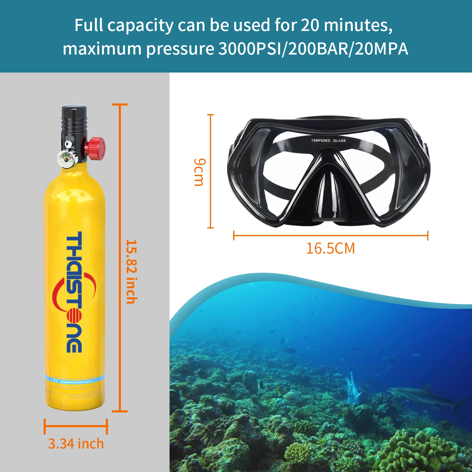 Mini Scuba Diving Tank Equipment, Oxygen Cylinder, Underwater Breathing, Portable Scuba Tank, Professional Diving Equipment, 1L