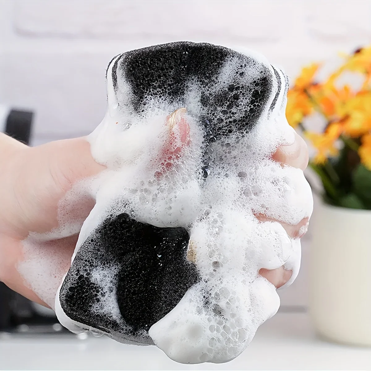 5/10pcs-Black sandwiched white double-sided thickened dishwashing sponge, scouring cloth, kitchen cleaning and stain removal