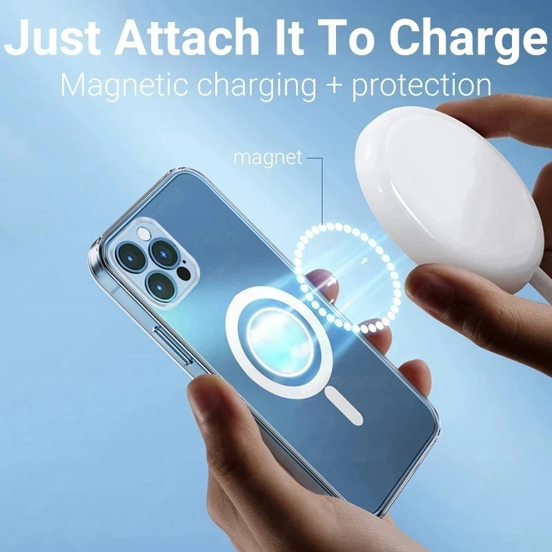 iPhone 15 14 13 12 11 16 Pro Max 투명 케이스 XR X XS 8 Plus 뒷면 커버 용 Magsafe 케이스 용 고급 자기 무선 충전