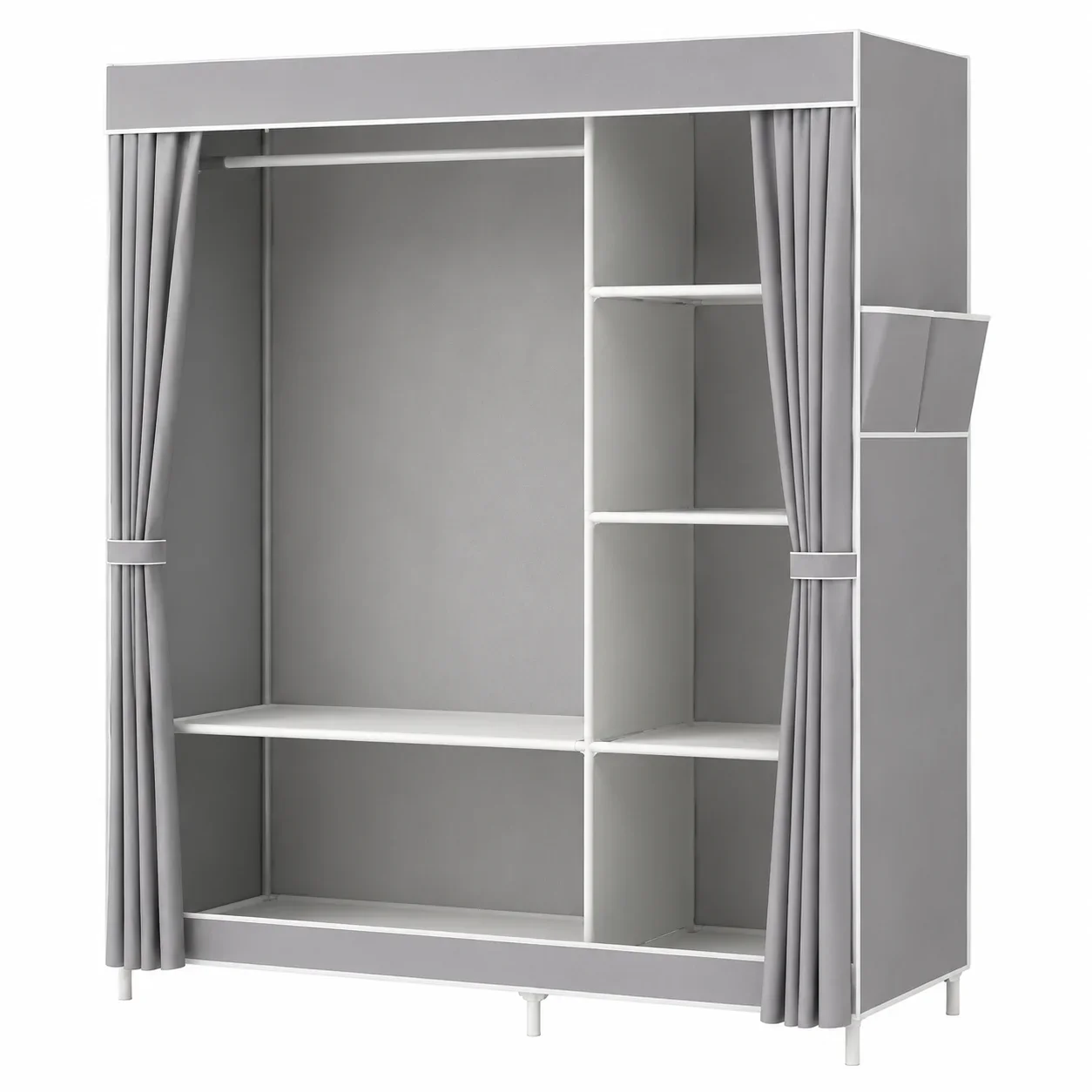 Canvas Wardrobe, Grey 165x105x45cm, Sturdy Fabric Closet with Easy Assembly for Bedroom Clothes Storage and Home Use
