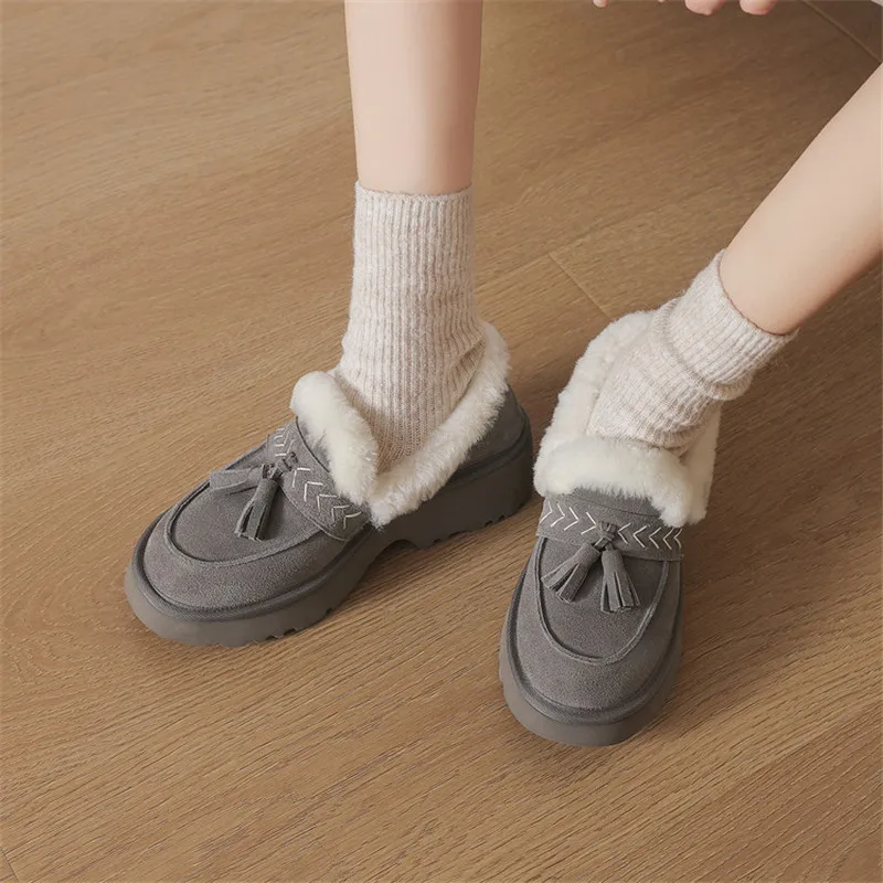 

New Autumn Winter Cow Suede Women Shoes Fashion Tassel Round Toe Shoes for Women High Heel Platform Women Pumps Loafers Handmade