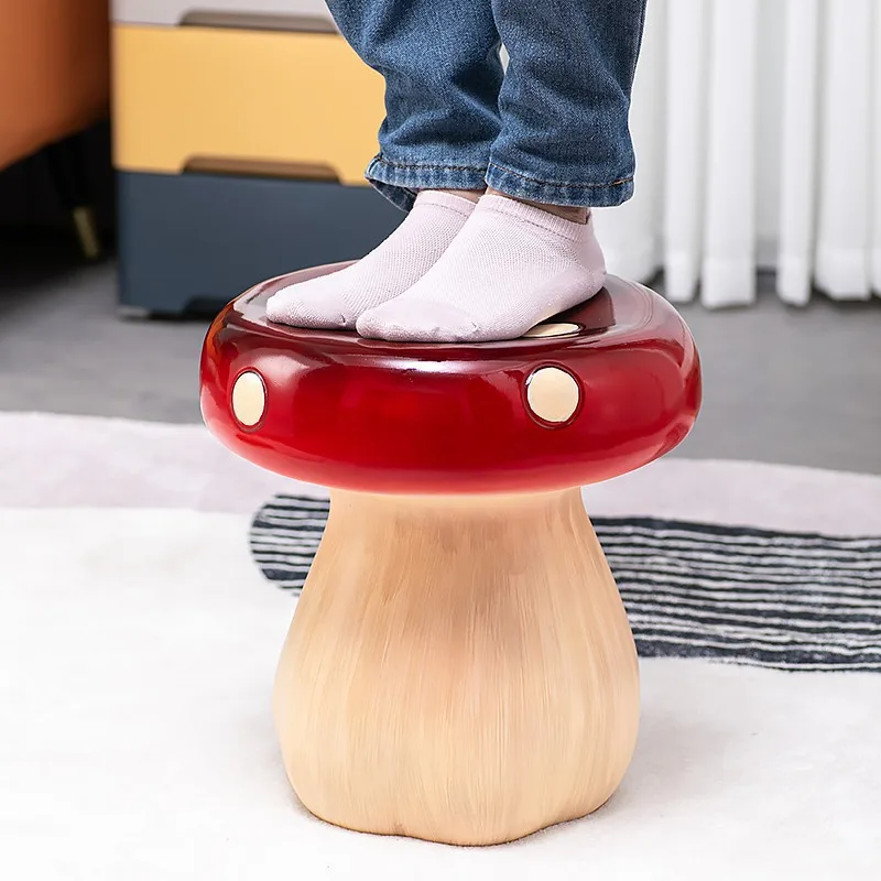 Red Mushroom Stool Resin Shoe Stool Small Coffee Table Room Decoration Stools Home Cute Decorative