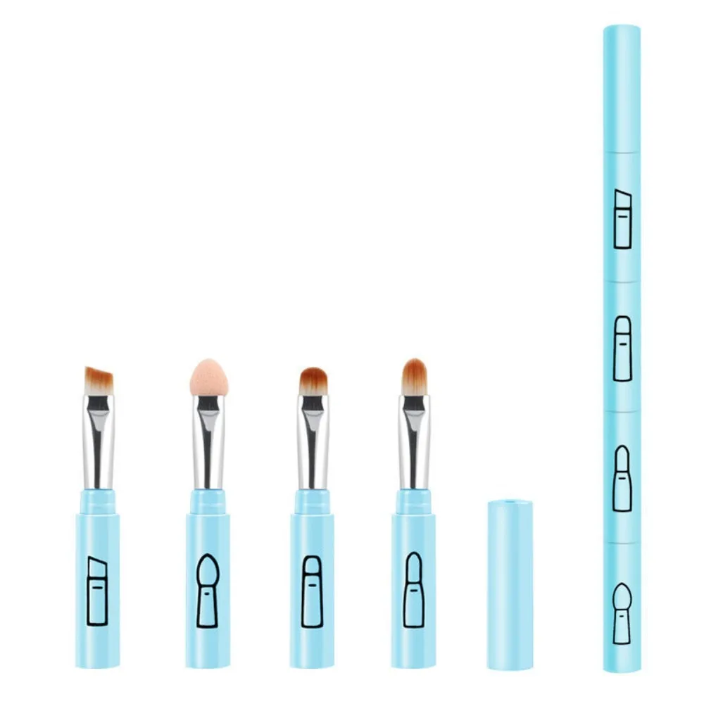 Professional 4 In 1 Makeup Brush With Plastic Handle Portable Eyeshadow Lip Brush Multi-use Makeup Tool