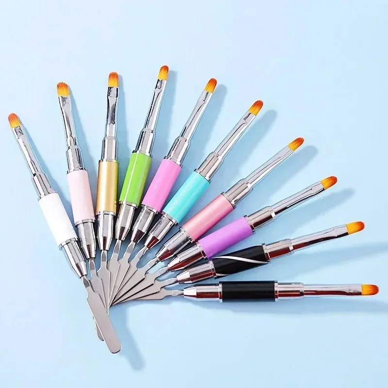 Dual Ended Nail Art Brush Acrylic UV Gel Extension Flower Drawing Pen UV Gel Remover Spatula Stick Manicure Accessories Tool