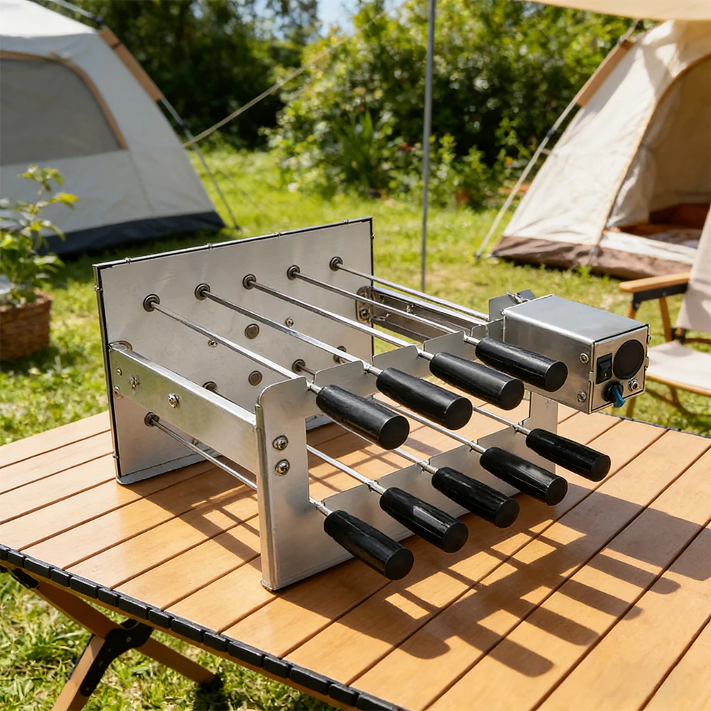 Battery Portable Double Layer Motorised Rotisserie Kit Cyprus Kebab Grill Electric BBQ Skewer Machine Souvla Rotating Grill