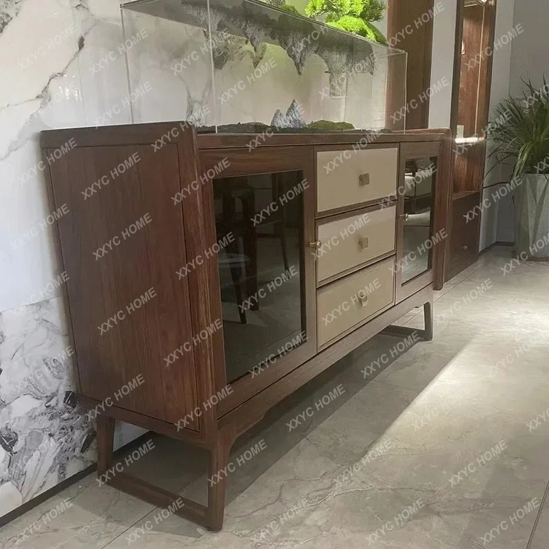 HMJdining side cabinet, ebony all-solid wood living room locker, modern simple tea cabinet, household integrated against the wal