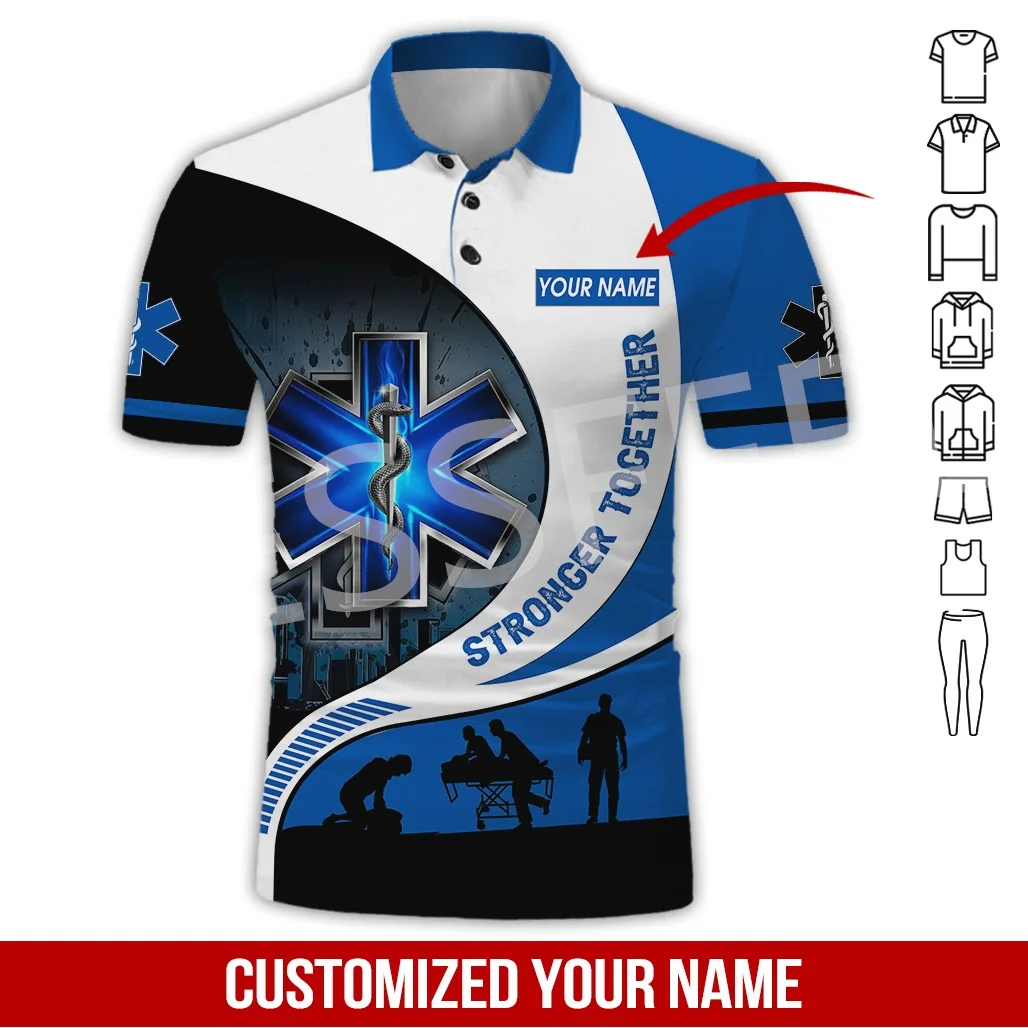 Custom Name Cosplay EMT EMS Paramedic Tattoo Nurse Vintage 3DPrint Summer Polo Shirts Harajuku Streetwear Short Sleeves Casual Q