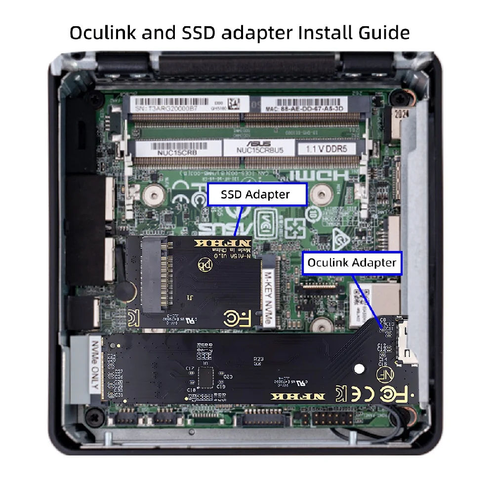 PCI-E 5.0 4.0 M.2 M-key NVME to Oculink SFF-8612 SFF-8611 & SSD Host Adapter with for NUC15 Pro Mini PC Computer Slim Type