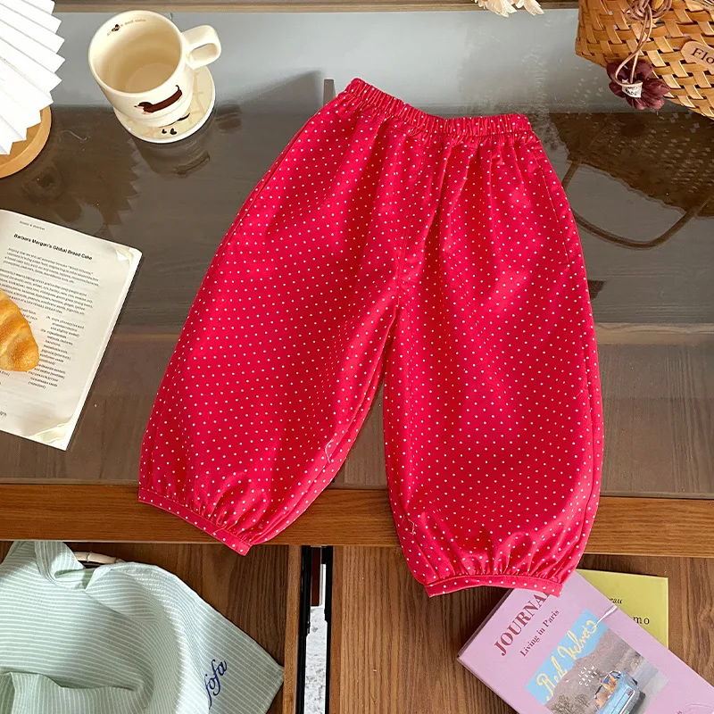 Girls' Pants 2026 Spring New Children's Red Foreign Style Baby Polka Dot Pants Loose Casual