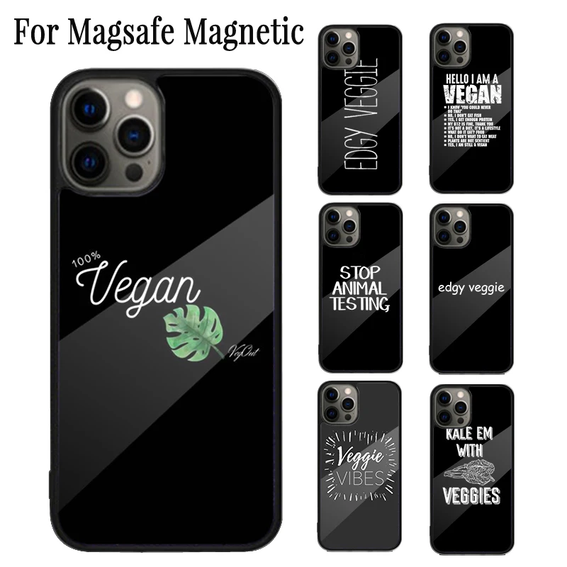 Go Vegan Food Vegetarians VEGGIE Quotes Magnetic Phone Case Coque For iPhone 16 15 14 Plus 13 12 11 Pro Max Magsafe Wireless