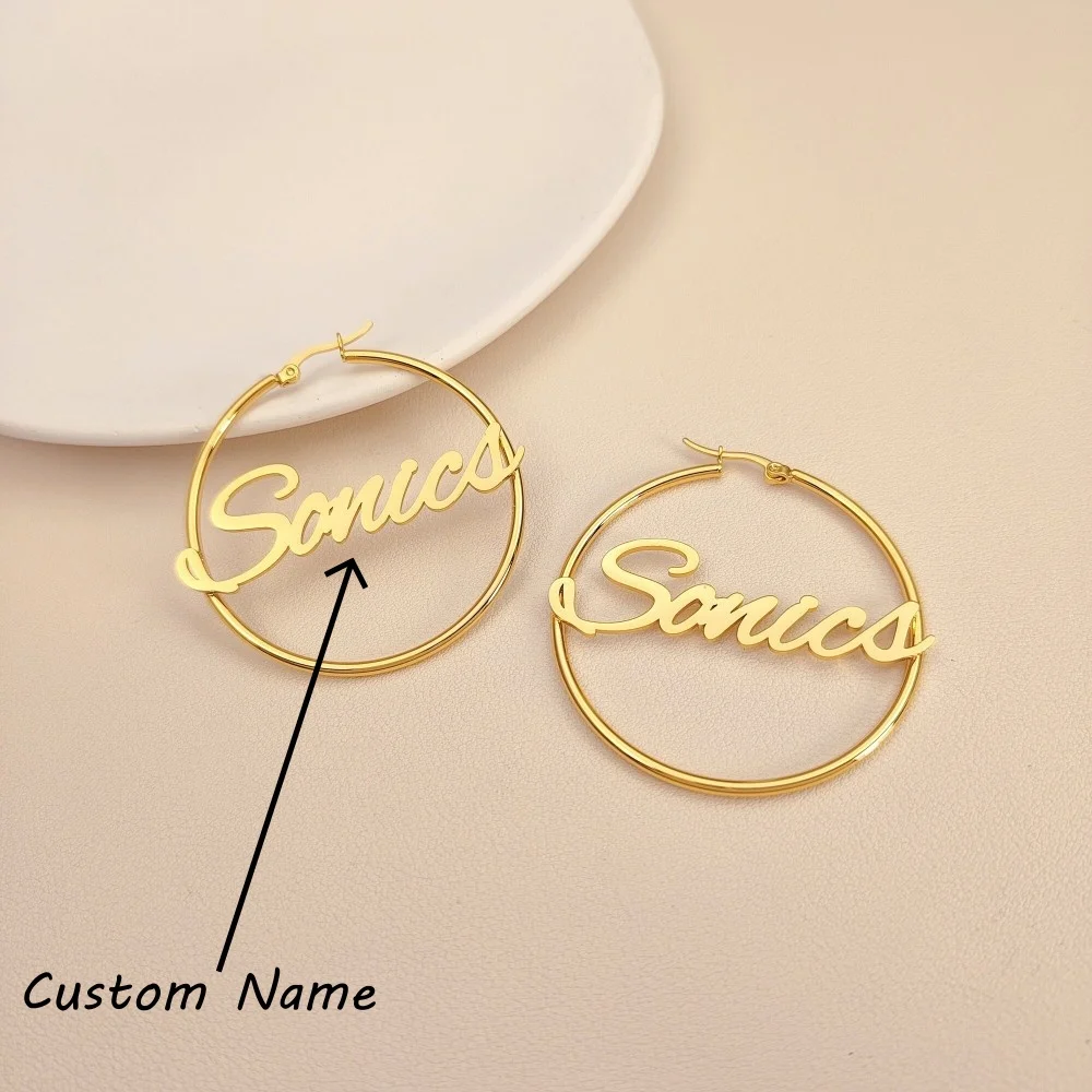 

Custom Name Hoop Earrings For Women 18K Gold Plated Stainless Steel Customized Round Earring Personalized Jewelry Birthday Gifts