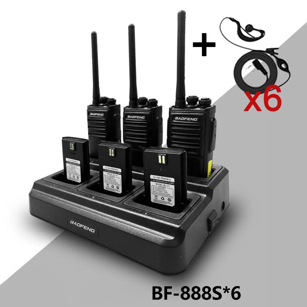6pc Baofeng BF-888S PLUS Walkie Talkie Tweeweg Radio BF 888s USB Lader UHF 400-470 MHz 16CH Lange Afstand Transceiver