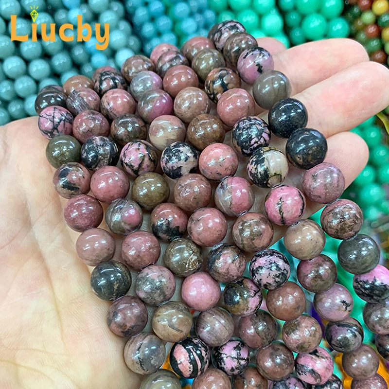 Naturstein Schwarze Spitzen-Rhodonit Glatte Zwischenperlen für Schmuckherstellung DIY Charm-Armband Halskette 4/6/8/10/12mm 15' Großhandel – Detail 7