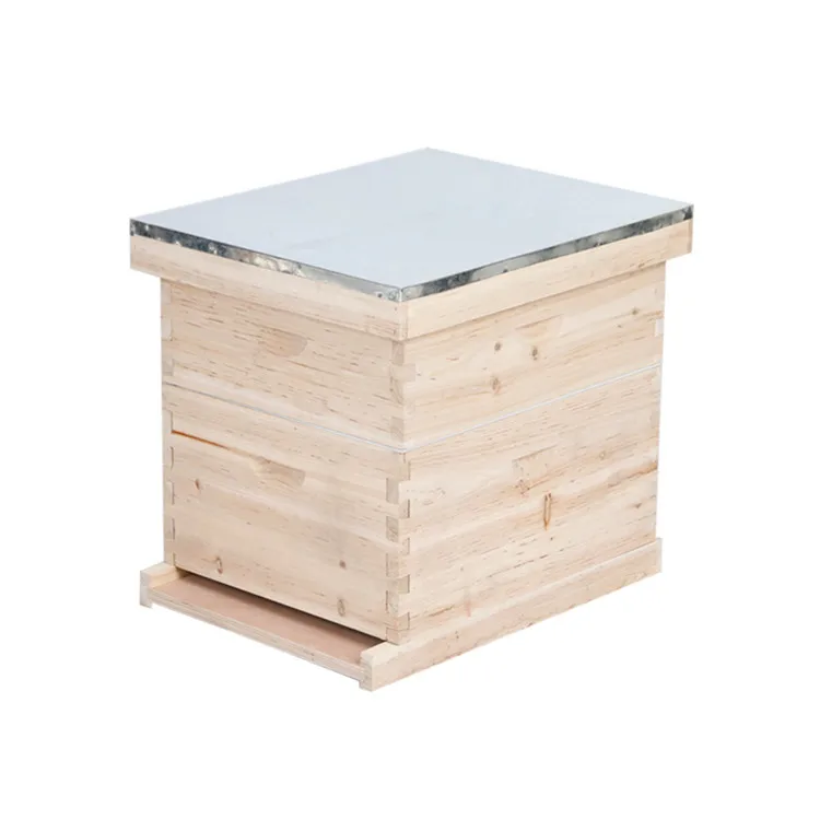 2 Layers 20 Frames Langstroth Honey Bee Hive Box Wooden with Metal Roof for Beekeeping