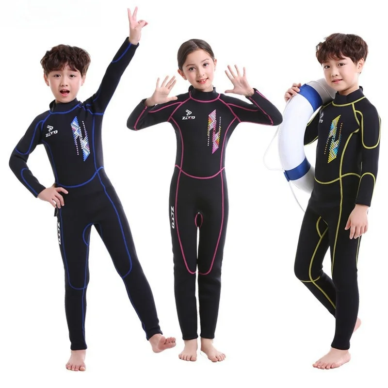 2.5MM/3MM Kids Neoprene Wetsuits, Front Zip Long Wet Suits Boys Girls for Diving Snorkeling Surfing Swimming Canoeing