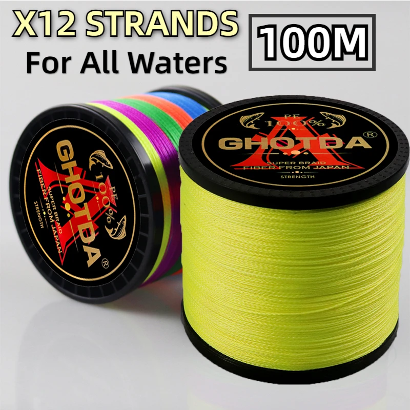 12 Strands Braided Fishing Line 25-120LB Saltwater Abrasion Resistance 100M Multifilament Anti-bite PE Wire 0.16mm-0.55mm Pesca