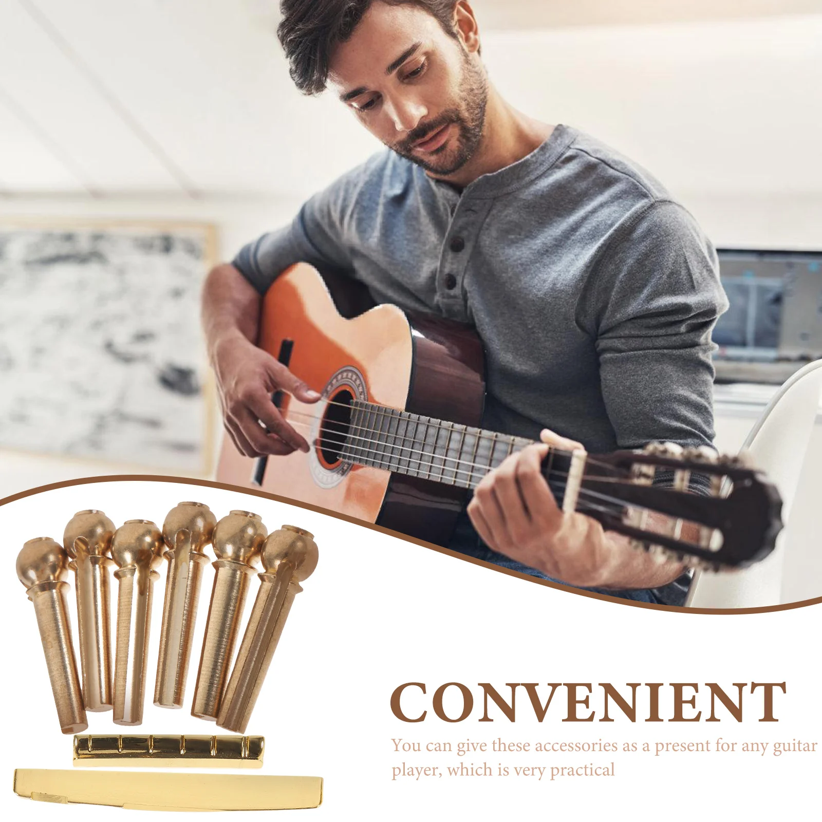 

Guitar String Nut Set Replacement Bridge Pins for Acoustic Accessories Saddle Golden Pegs Repair