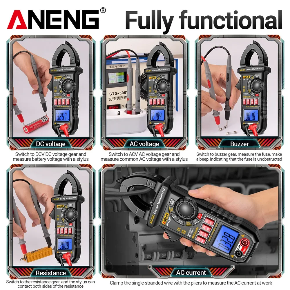 ANENG PN128 Clamp Meter 600A  High Precision AC/DC Current Voltage NCV 4000 Count True RMS Digital Multimeter Test Measure Tools