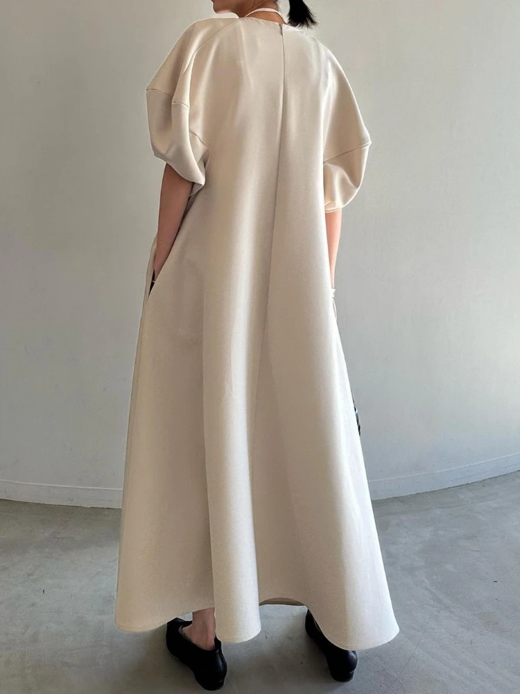 2024 Summer New Dresses Women Round Neck Latern Sleeve Dress Elegant Chic Draped Vestidos Fashion Ins Casual Robe Femme