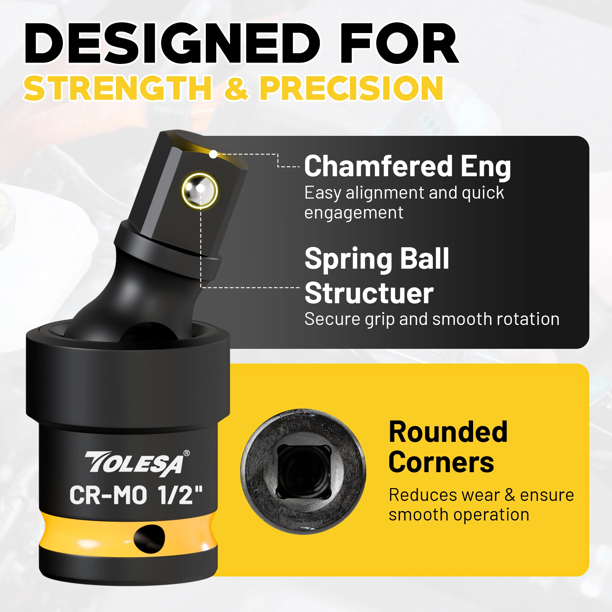 TOLESA 3 قطعة مجموعة مقابس دوارة العالمي المشترك المقبس تأثير مقبس دوار 1/4 "3/8" 1/2 "محرك مجموعة تمايل المقبس أداة ملحق #4