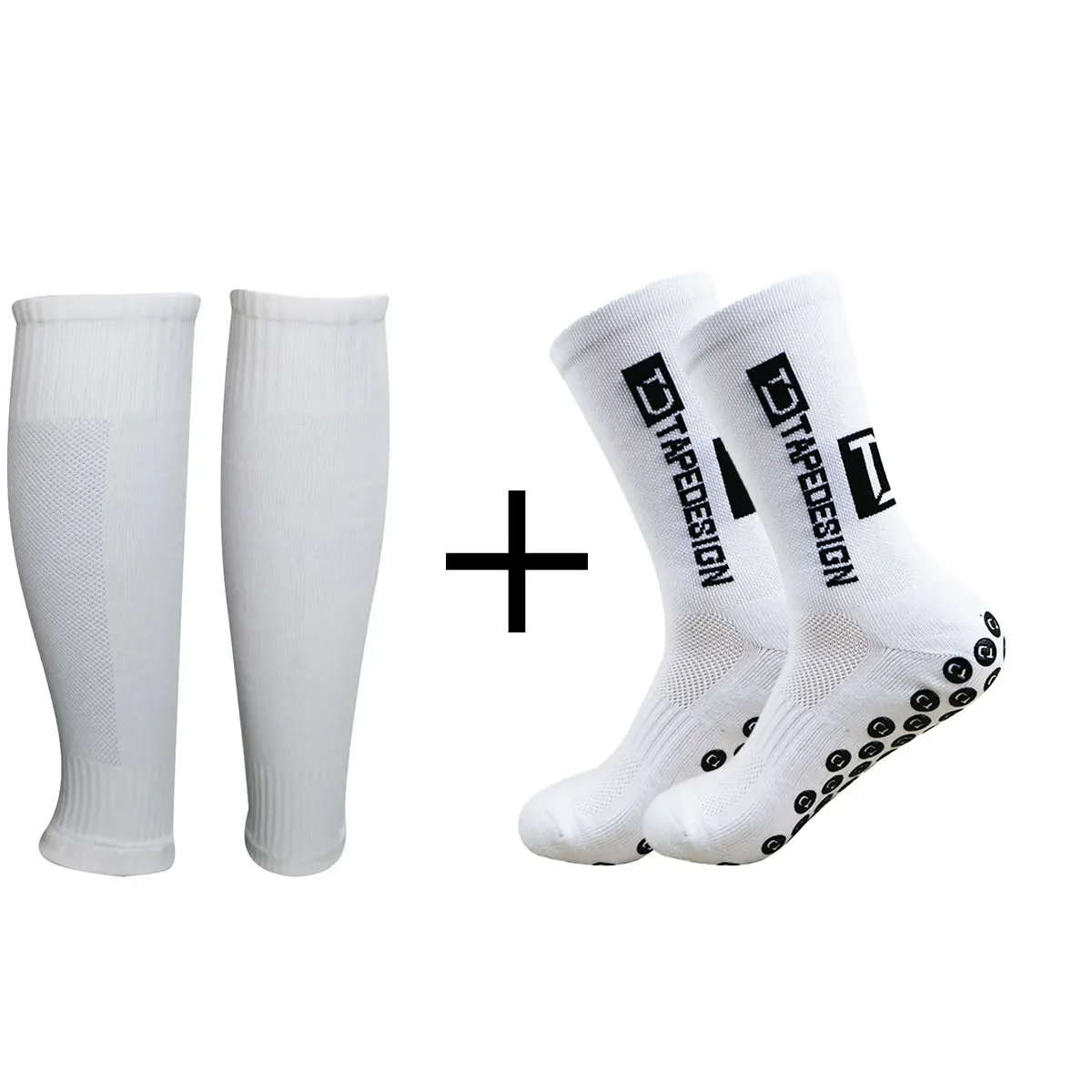 Conjunto de 2 pares de calcetines de fútbol antideslizantes y rodilleras, mangas hasta la pantorrilla, calcetines deportivos para hombres y mujeres, calcetines transpirables con agarre para fútbol y baloncesto