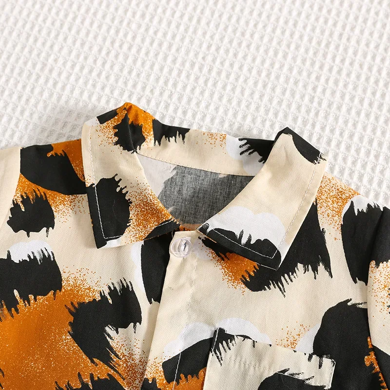 ملابس صيفية للأطفال حديثي الولادة لعام 2025، رومبير مريح من القطن الرقيق بياقة مقلوبة وطباعة الفهد #3