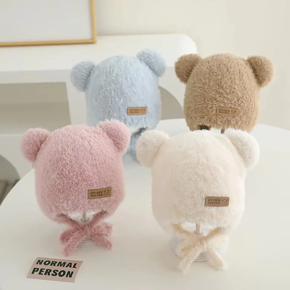 

Cute Baby Bear Ear Protection Hat Solid Velvet Windproof Toddler Warm Headgear Earmuffs Cap Winter