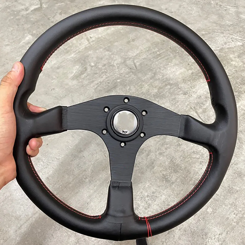 Car Modification 14 Inch Genuine Leather Red Line Sports Steering Wheel Quick Detachable Universal Racing Steering Wheel Tools