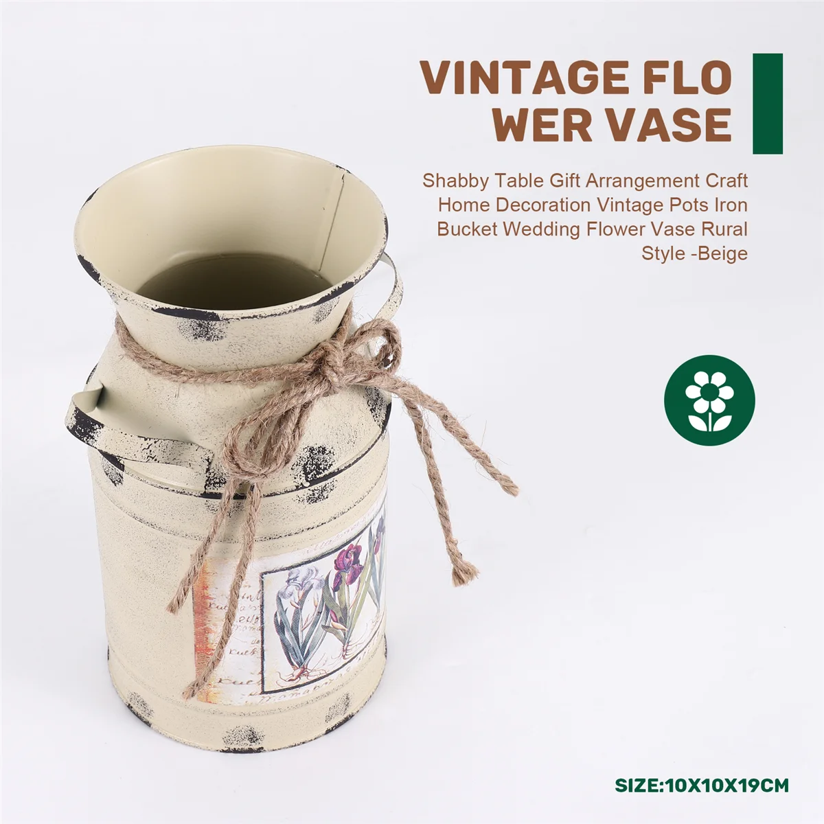 ترتيب هدايا طاولة رث نوعية ديكور منزلي حرفي أواني عتيقة دلو حديد مزهرية زهور الزفاف على الطراز الريفي - بيج