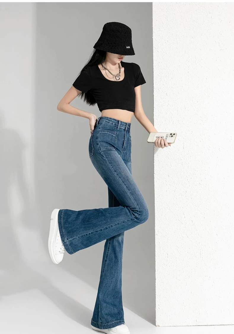 new spring autumn office lady Fashion casual plus size brand female women girls high waist flare jeans