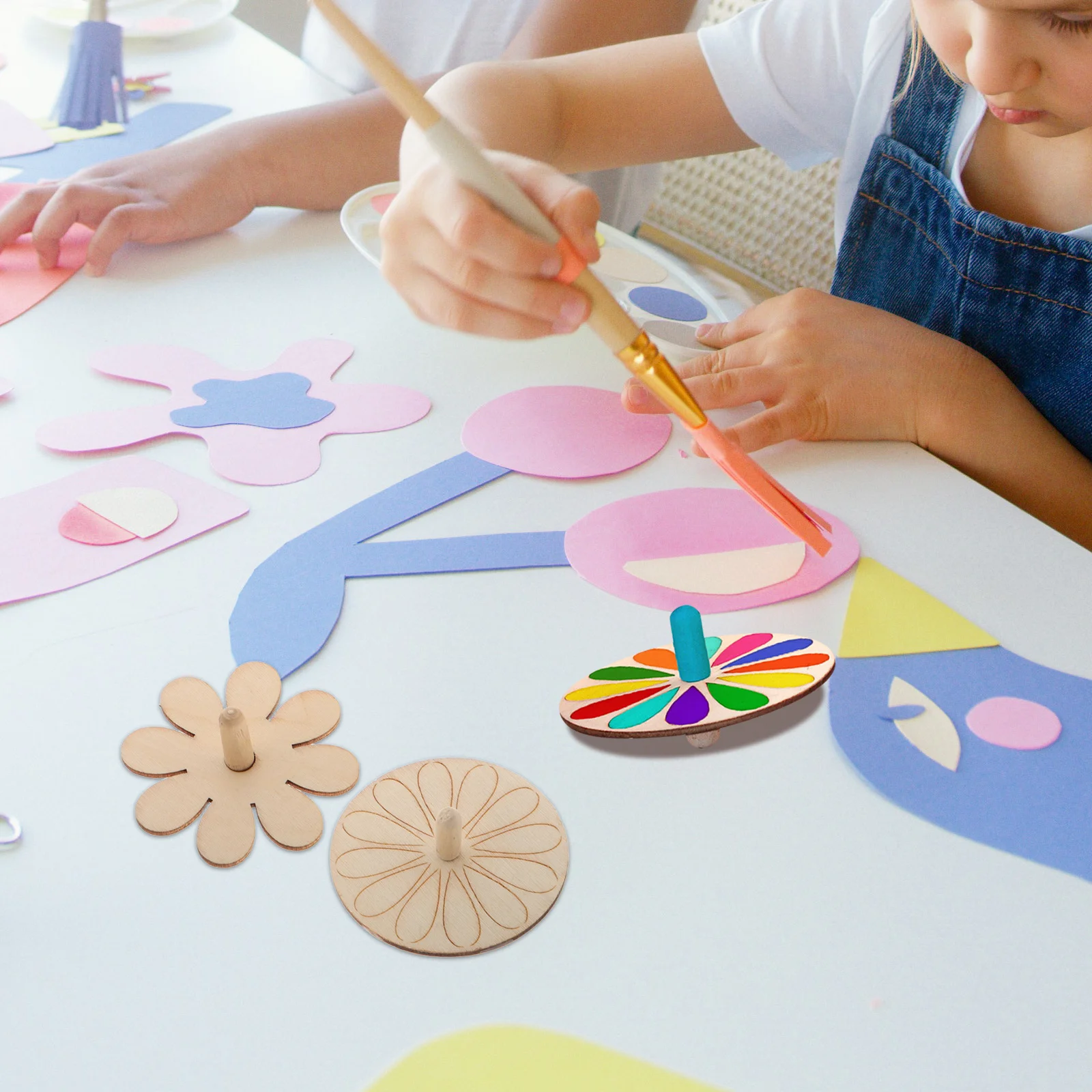 6개 미완성 나무 자이로스코프 천연 목재 DIY 페인팅 프로젝트 손과 눈의 협응력 향상 운동 능력 다중 색칠