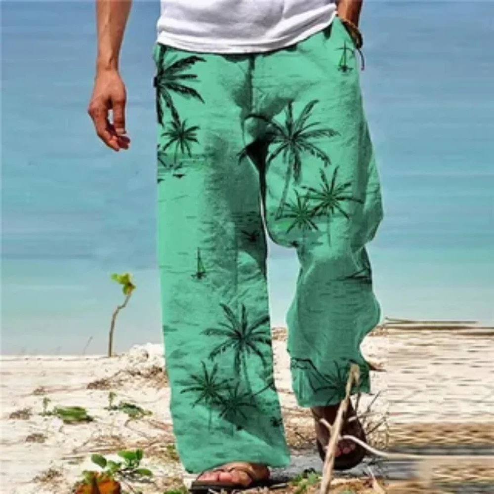 2025 Men's summer fashion wide-leg pants, 3D-printed loose beach pants with American flag, holiday casual wide-leg pants