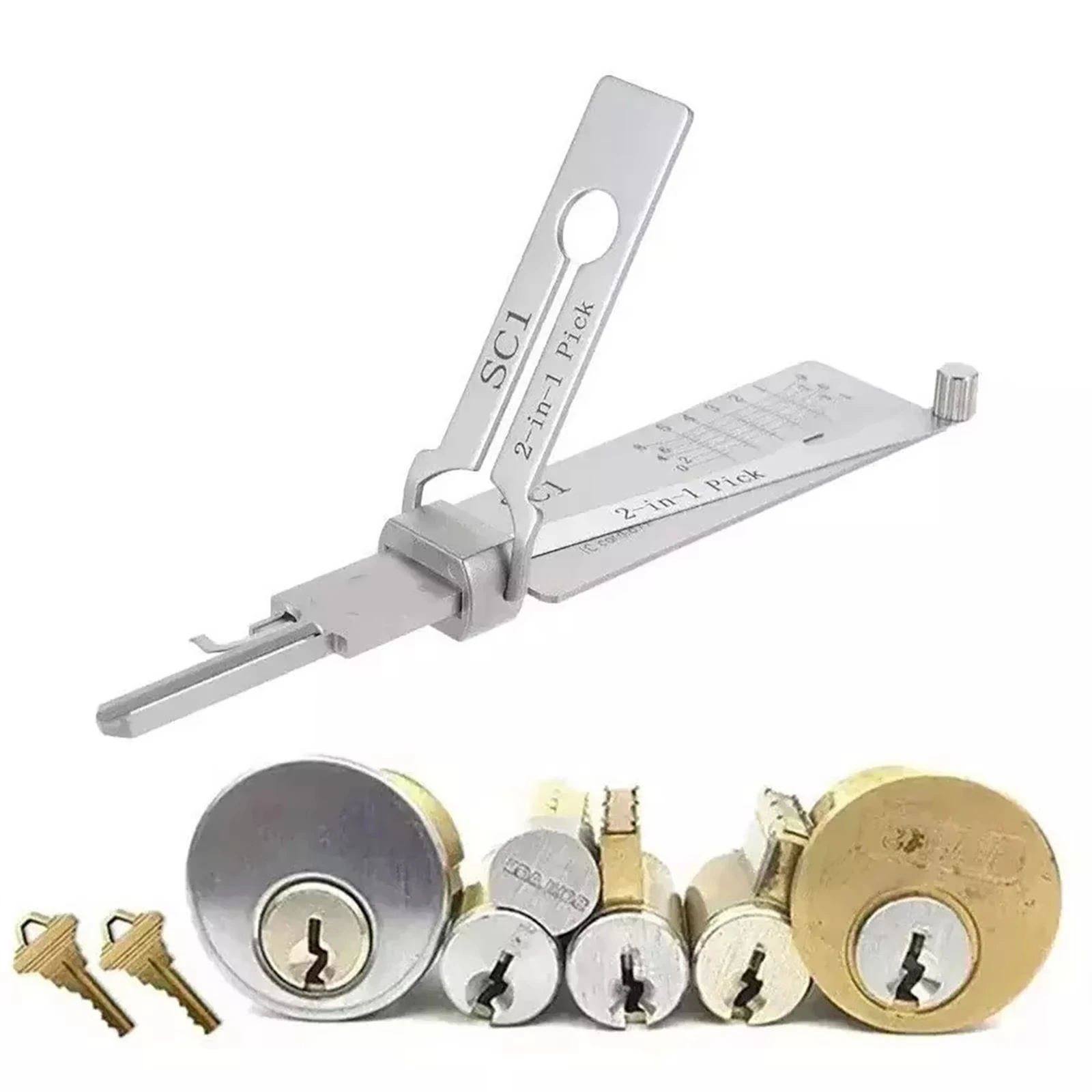 SS001 Pro Key Decoder Stainless Steel 2 in 1 Lock Key Precision Hook Pick Set Maintenance Repair Tool Unlocking Engineering