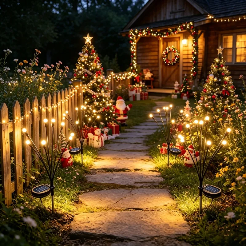 New 2 Sets of Solar Firefly Walkway Lights, 8 LED Warm LED Swaying Column Lights, Decorative Lighting for Christmas Parties, Weddings, Backyard Gardens and Courtyards, Halloween Costumes, Waterproof and Durable - view 8